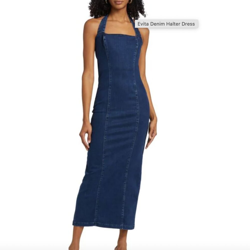 NWT The Reformation Evita Denim Halter Dress SIMCOE  Size 2